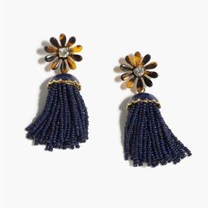 J Crew Tortoiseshell Flower Tassel Earrings